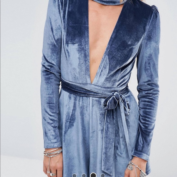 Plunge Front Playsuit in Soft Velvet - Picture 2 of 5